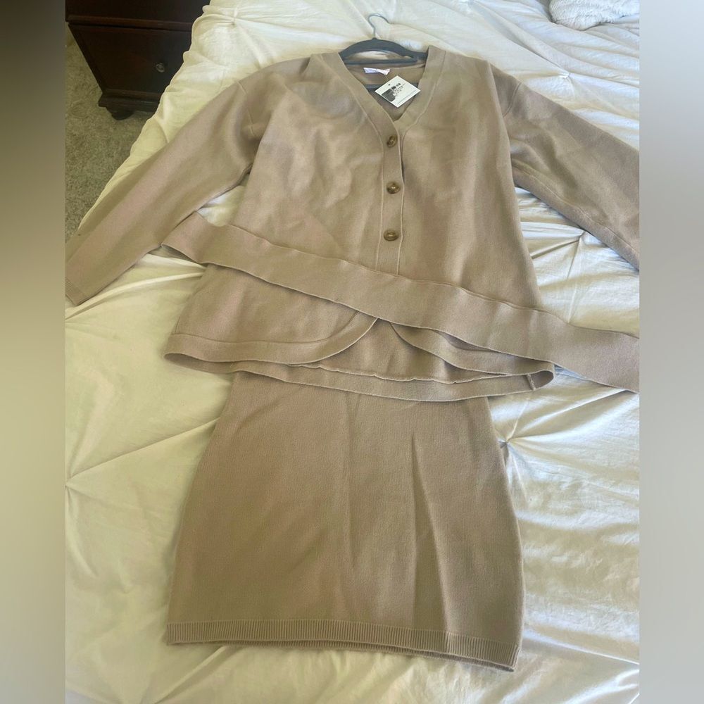 Fall Knit Cardigan And Skirt Set, Small